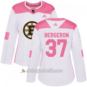 Dame Ishockey Boston Bruins Tröja Patrice Bergeron 37 Adidas 2017-2018 Vit Rosa Fashion Authentic